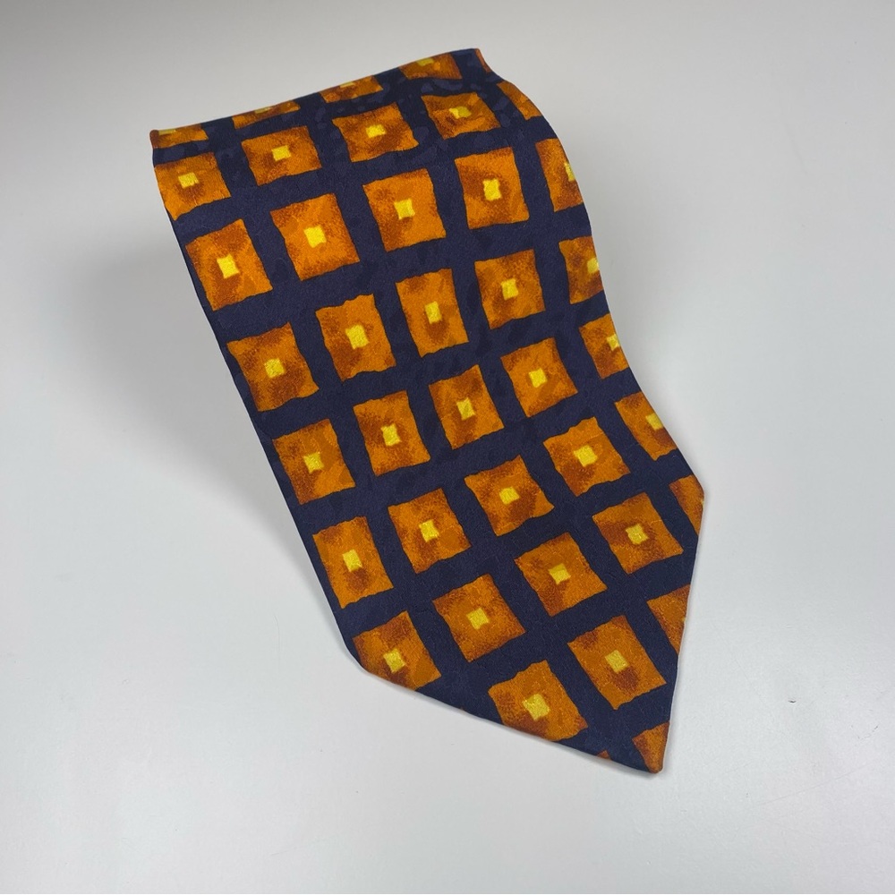 Orange &‎ Navy Geometric Satori 100% Silk Men's Tie